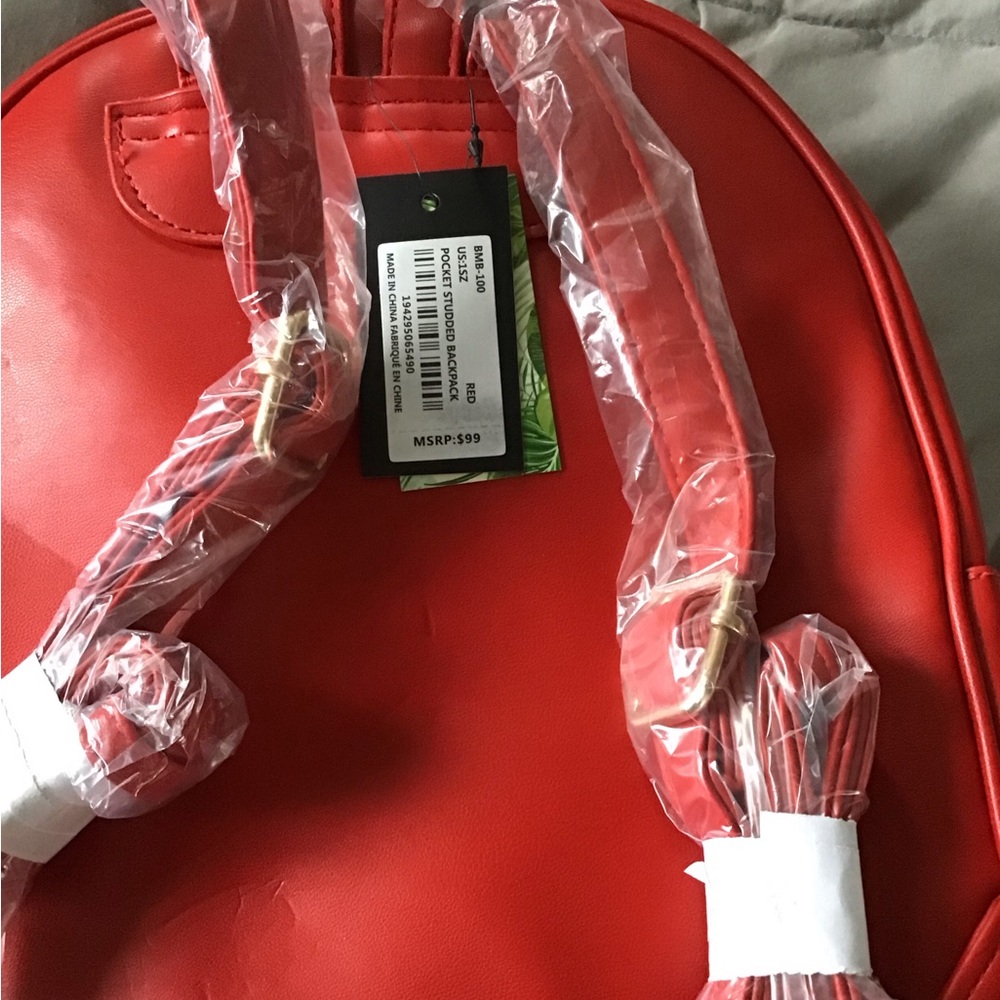 Red Quilted Backpack - Picture 2 of 3